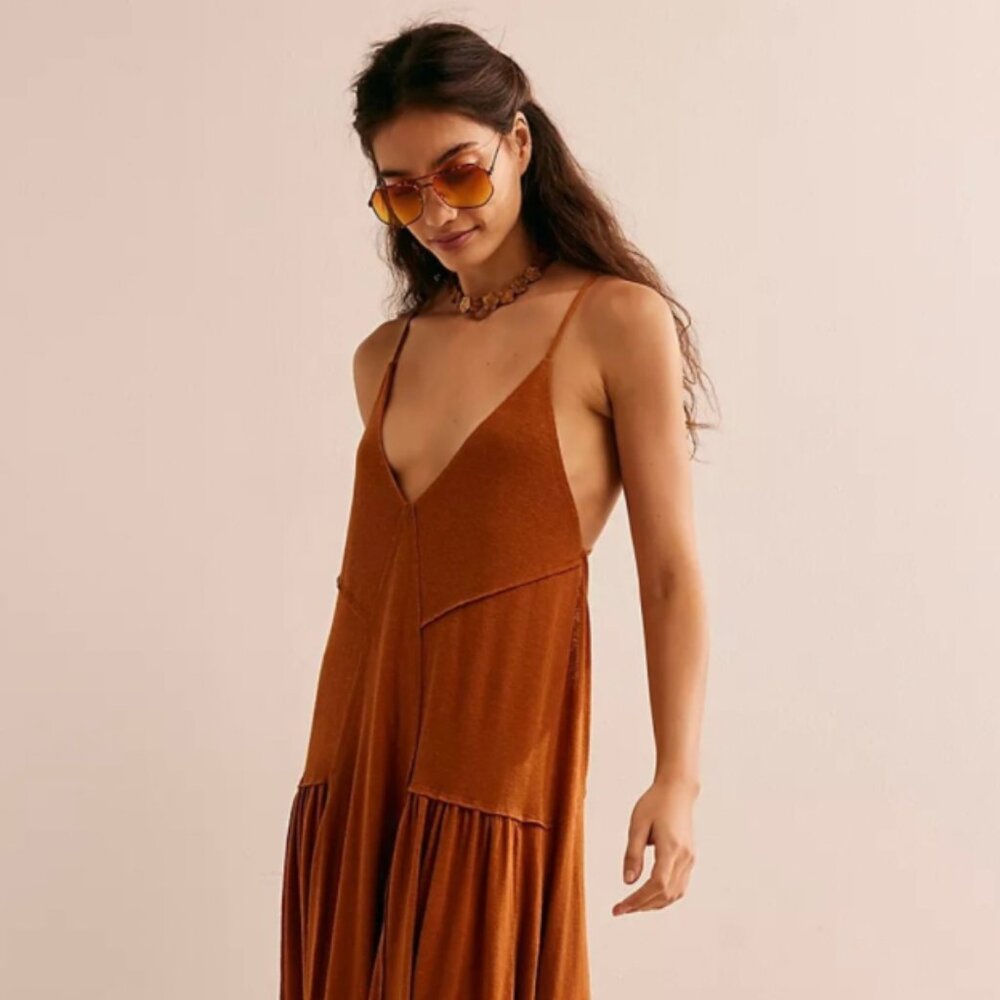 Free People Eros Maxi Dress in Roasted Pecan Copper Brown LARGE NWT - Picture 8 of 8